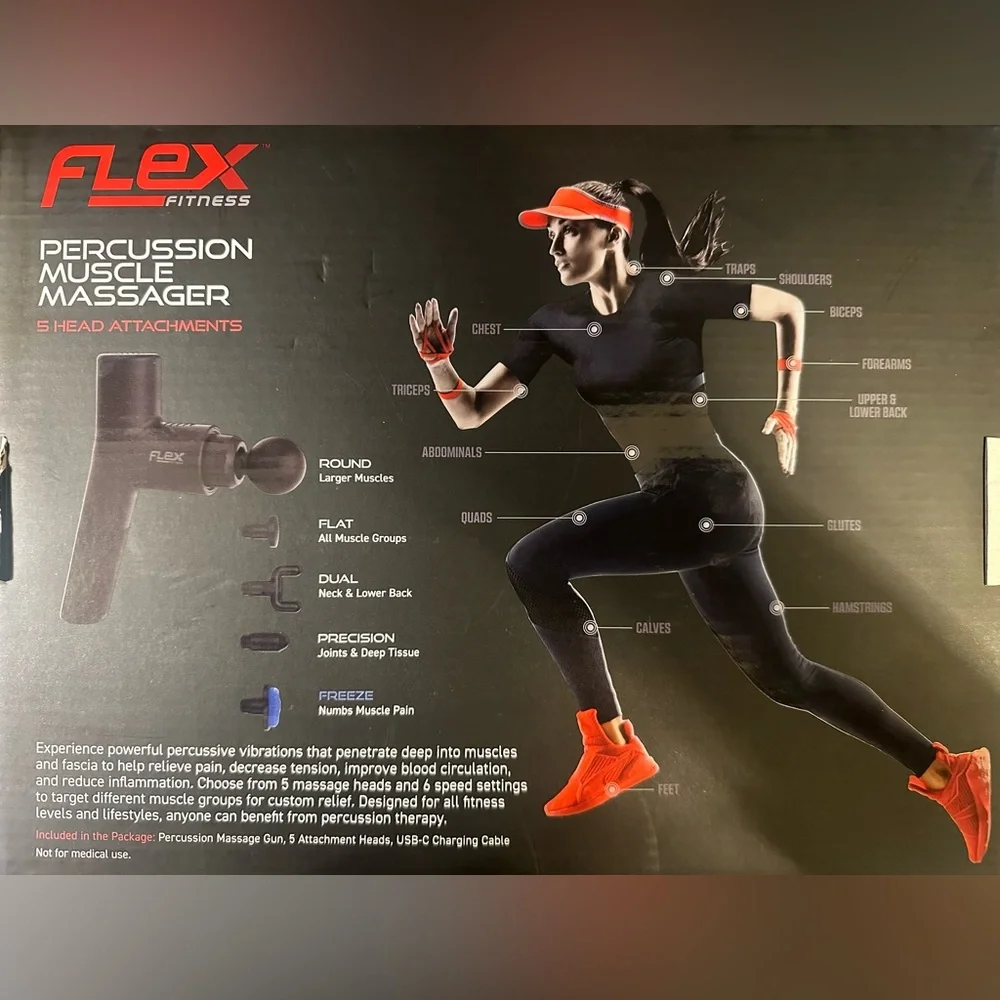 NEW Flex Fitness Percussion Muscle Massager with Five Attachments‎